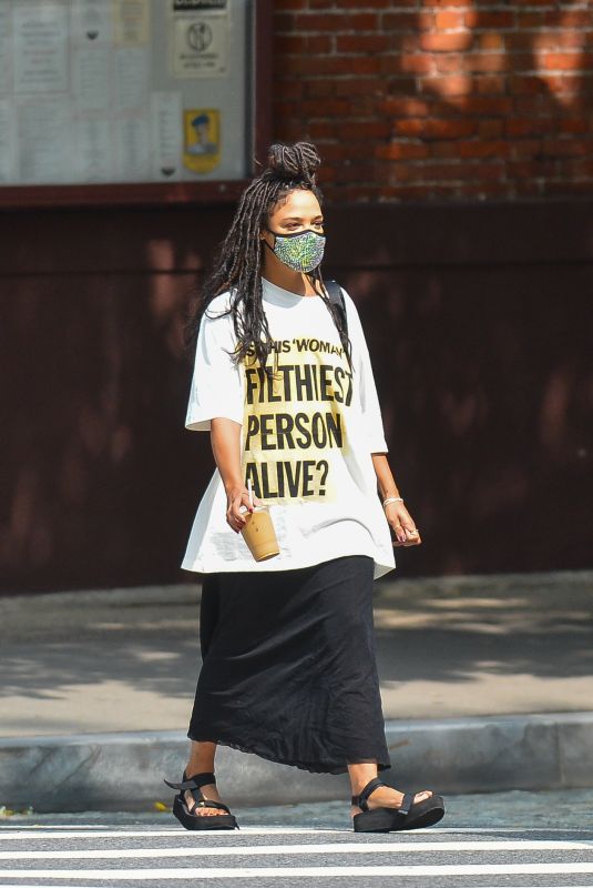 TESSA THOMPSON Out with Her Dog in New York 09/16/2020