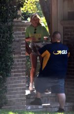 VANESSA HUDGENS at Her Front Door Accept a Home Delivery in Los Feliz 09/02/2020