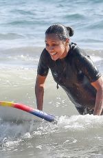 ZOE SALDANA in Wetsuit at Surf Session in Malibu 09/20/2020