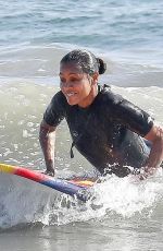 ZOE SALDANA in Wetsuit at Surf Session in Malibu 09/20/2020
