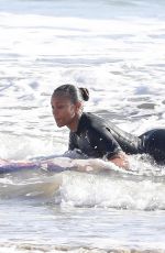 ZOE SALDANA in Wetsuit at Surf Session in Malibu 09/20/2020