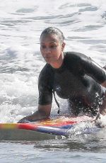 ZOE SALDANA in Wetsuit at Surf Session in Malibu 09/20/2020