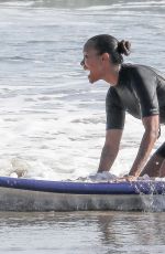 ZOE SALDANA in Wetsuit at Surf Session in Malibu 09/20/2020