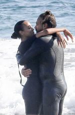 ZOE SALDANA in Wetsuit at Surf Session in Malibu 09/20/2020