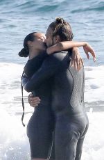 ZOE SALDANA in Wetsuit at Surf Session in Malibu 09/20/2020