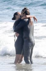ZOE SALDANA in Wetsuit at Surf Session in Malibu 09/20/2020