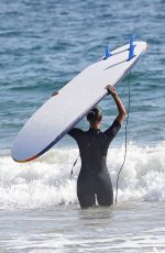 ZOE SALDANA in Wetsuit at Surf Session in Malibu 09/20/2020