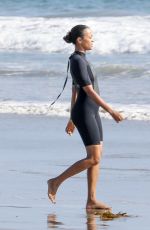 ZOE SALDANA in Wetsuit at Surf Session in Malibu 09/20/2020