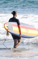 ZOE SALDANA in Wetsuit at Surf Session in Malibu 09/20/2020