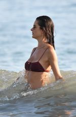 ALESSANDRA AMBROSIO in a Red Bikini at  Beach in Santa Monica 10/03/2020