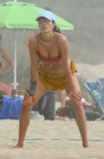 ALESSANDRA AMBROSIO in a Red Bikini at  Beach in Santa Monica 10/03/2020
