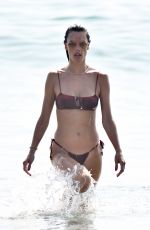ALESSANDRA AMBROSIO in a Red Bikini at  Beach in Santa Monica 10/03/2020