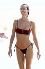 ALESSANDRA AMBROSIO in a Red Bikini at  Beach in Santa Monica 10/03/2020