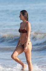 ALESSANDRA AMBROSIO in a Red Bikini at  Beach in Santa Monica 10/03/2020