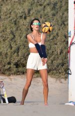 ALESSANDRA AMBROSIO Plays Volleyball on the Beach in Santa Monica 10/09/2020