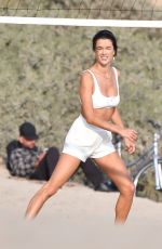 ALESSANDRA AMBROSIO Plays Volleyball on the Beach in Santa Monica 10/09/2020