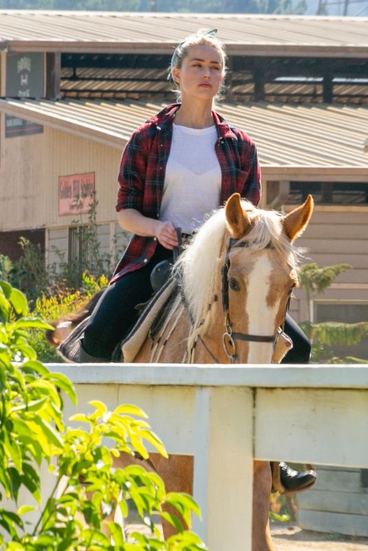 AMBER HEARD Riding Her Horse in Los Angeles 10/27/2020