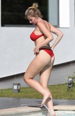 AMY HART in a Red Bed Bikini at a Pool in Portugal 10/02/2020