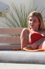 AMY HART in a Red Bed Bikini at a Pool in Portugal 10/02/2020