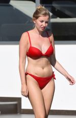 AMY HART in a Red Bed Bikini at a Pool in Portugal 10/02/2020