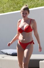 AMY HART in a Red Bed Bikini at a Pool in Portugal 10/02/2020