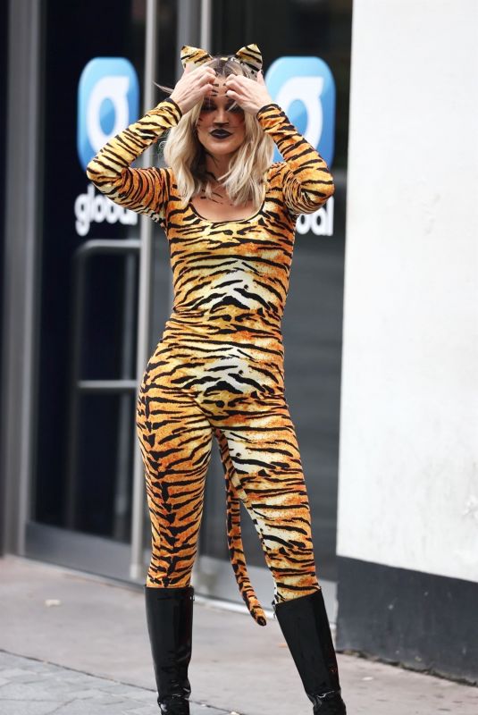 ASHLEY ROBERTS in a Tiger Print Catsuit Leaves Heart Radio in London 10/30/2020