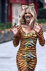 ASHLEY ROBERTS in a Tiger Print Catsuit Leaves Heart Radio in London 10/30/2020