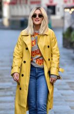 ASHLEY ROBERTS in a Trench Coat Arrives at Heart Radio in London 10/14/2020