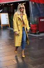 ASHLEY ROBERTS in a Trench Coat Arrives at Heart Radio in London 10/14/2020