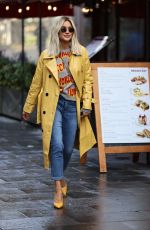 ASHLEY ROBERTS in a Trench Coat Arrives at Heart Radio in London 10/14/2020