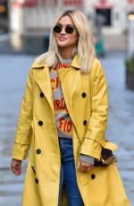 ASHLEY ROBERTS in a Trench Coat Arrives at Heart Radio in London 10/14/2020