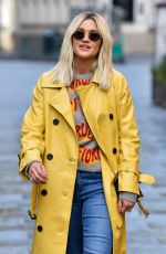 ASHLEY ROBERTS in a Trench Coat Arrives at Heart Radio in London 10/14/2020