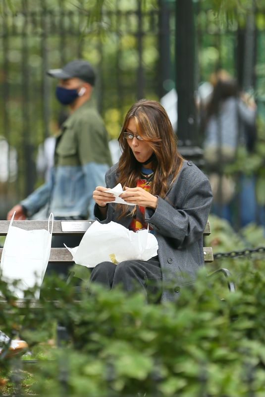 BELLA HADID Has Lunch in Washington Square Park in New York 10/19/2020