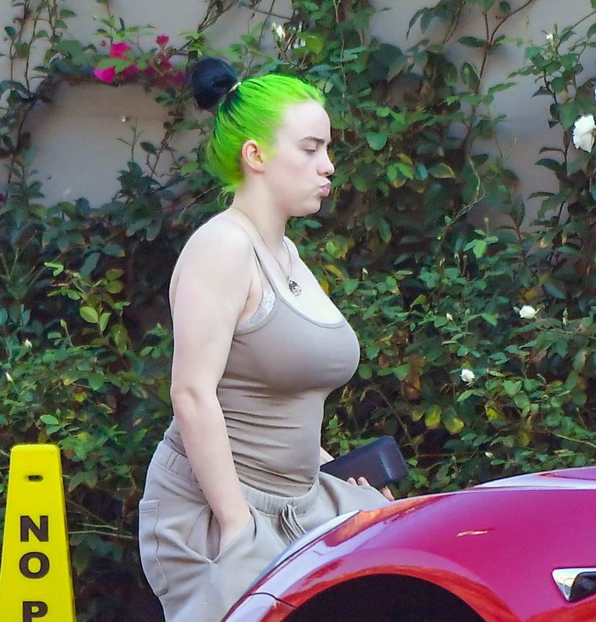 BILLIE EILISH with Bright Green Hair Out in Los Angeles 10/11/2020.