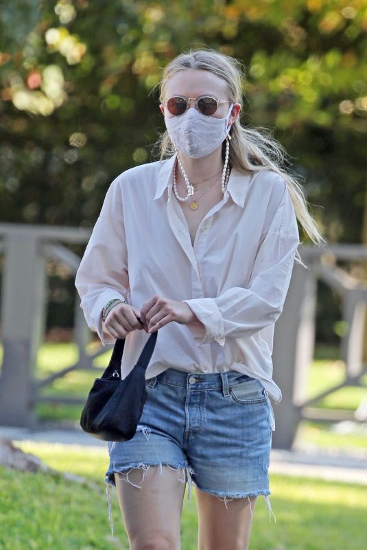 DAKOTA FANNING in Denim Shorts Out in Los Angeles 10/13/2020