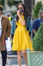 FAMKE JANSSEN in a Yellow Dress Out Friends New York 10/15/2020