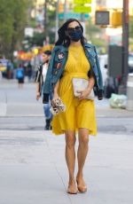 FAMKE JANSSEN in a Yellow Dress Out in New York 10/01/2020