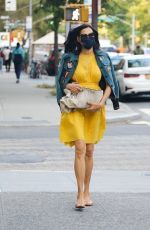 FAMKE JANSSEN in a Yellow Dress Out in New York 10/01/2020