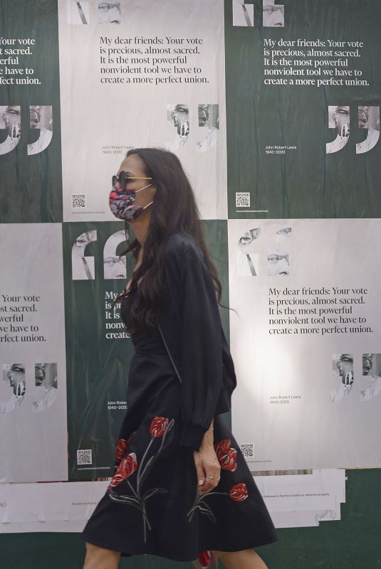FAMKE JANSSEN Wearing a Mask Out in New York 10/07/2020