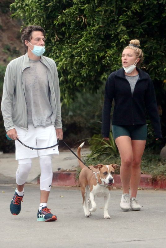 FLORENCE PUGH and Zach Braff Out with Their Dog in Los Angeles 10/23/2020