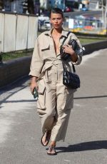 GEORGIA FOWLER in a Beige Jumpsuit Out in Bondi 10/09/2020