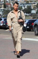 GEORGIA FOWLER in a Beige Jumpsuit Out in Bondi 10/09/2020