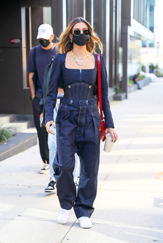 HAILEY BIEBER in Double Denim Leaves Her Apartment in New York 10/15/2020