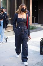 HAILEY BIEBER in Double Denim Leaves Her Apartment in New York 10/15/2020