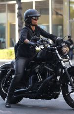 HALLE BERRY Driving Her Harley Davidson Bike Out in Beverly Hills 10/27/2020