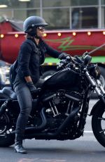 HALLE BERRY Driving Her Harley Davidson Bike Out in Beverly Hills 10/27/2020