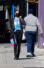 IRINA SHAYK in Leather Trousers Out in New York 10/14/2020