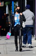 IRINA SHAYK in Leather Trousers Out in New York 10/14/2020