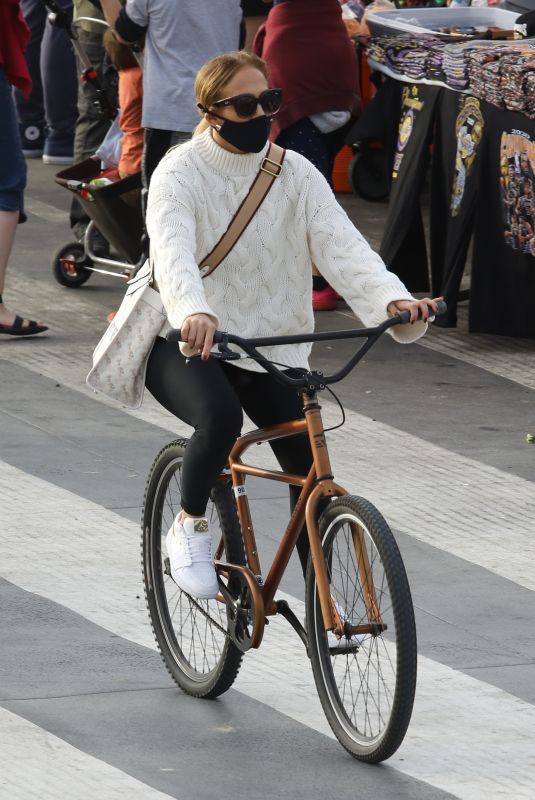 JENNIFER LOPEZ on a Bike Ride at Coast of Santa Monica Beach 10/24/2020