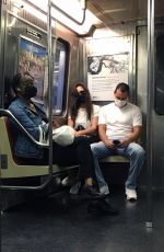 KATIE HOLMES and Emilio Vitolo Jr. Riding Downtown Subway Train in New York 10/01/2020